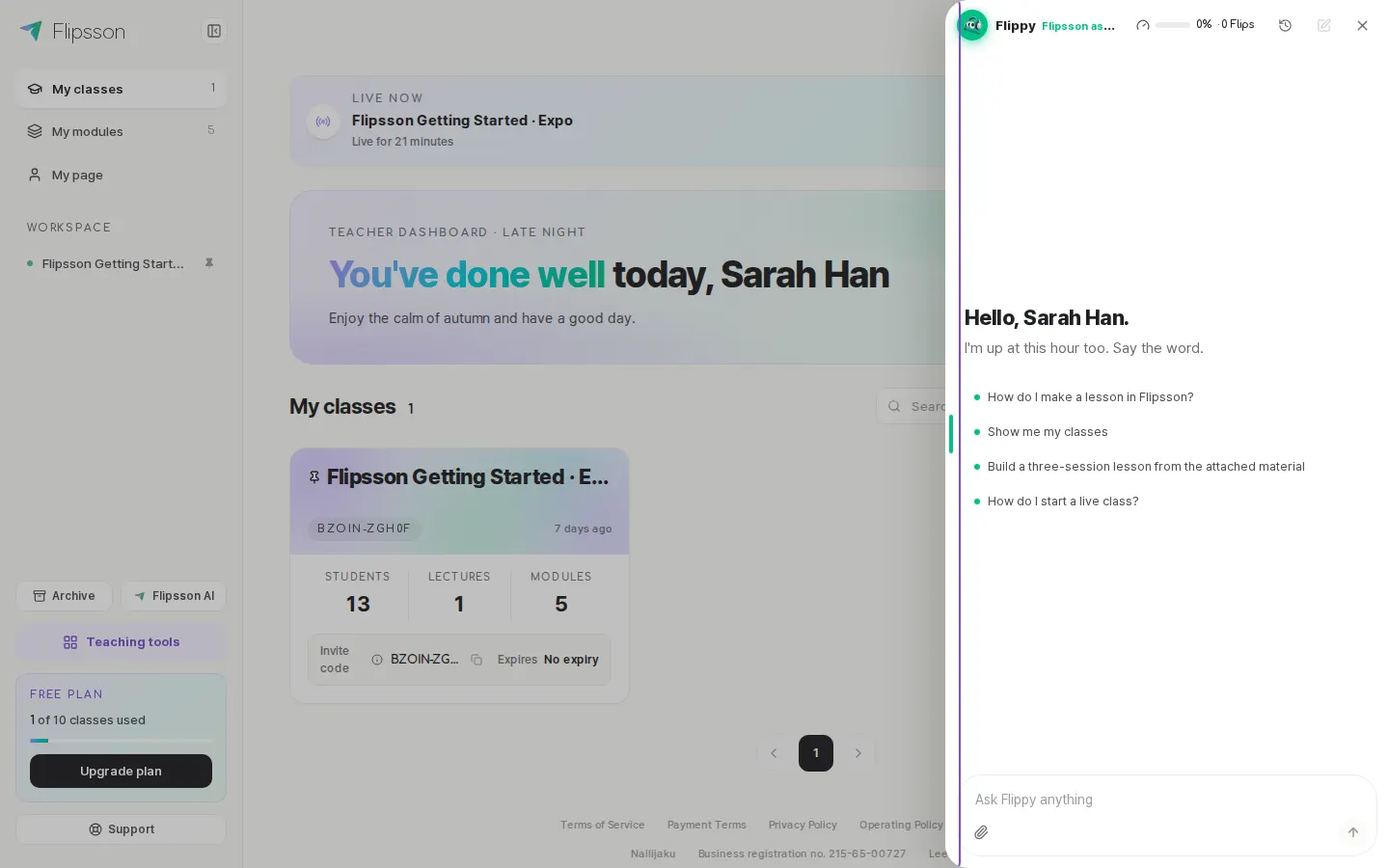 AI assistant 'Flippy' — handles usage questions and simple edits through conversation.