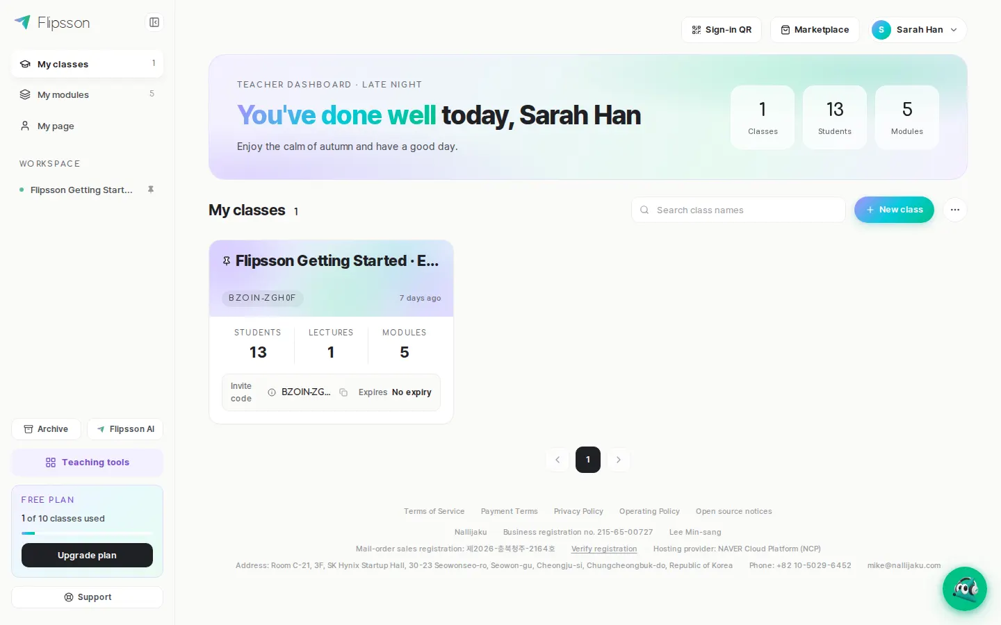 Instructor dashboard — assigned classes are organized as cards.